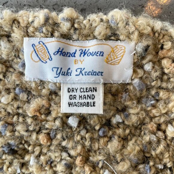 Vintage Handwoven Tan Scarf | Yuki Kreiner Textured Boucle Neutral Wool Blend - Picture 5 of 5